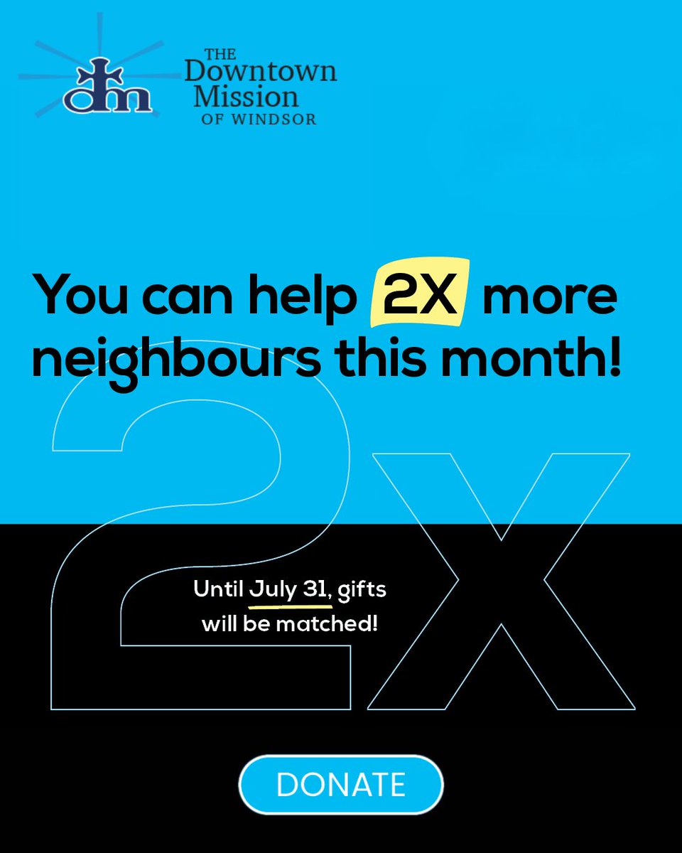 Double the Impact. Double the Hope. 💛

Now through July 31, every dollar you give to <a href="/WindsorHelps/">The Downtown Mission</a> is matched by <a href="/GFX__LTD/">Ground Effects Ltd. / LLC (GFX)</a>. This means your gift goes twice as far!

Give now and make a bigger difference: bit.ly/3Zw0Ysx