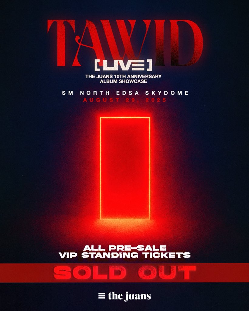 ⚠️ ALL PRE-SALE VIP STANDING TICKETS ARE NOW SOLD OUT!
Ayaw niyo talagang magpaawat, Juanistas, para sa 𝗧𝗔𝗪𝗜𝗗 𝗟𝗜𝗩𝗘: 𝗧𝗵𝗲 𝗝𝘂𝗮𝗻𝘀 10𝘁𝗵 𝗔𝗻𝗻𝗶𝘃𝗲𝗿𝘀𝗮𝗿𝘆 𝗔𝗹𝗯𝘂𝗺 𝗦𝗵𝗼𝘄𝗰𝗮𝘀𝗲! [August 29, 2025—7PM | SM North EDSA Skydome]

🎟️ Don’t worry, more tickets