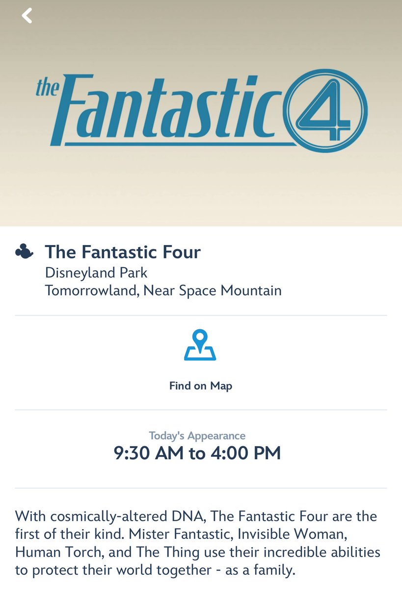 ThemeParkIQ's tweet image. The Fantastic Four are doing meet and greets in Tomorrowland beginning today at Disneyland! They have no specific meet and greet times.