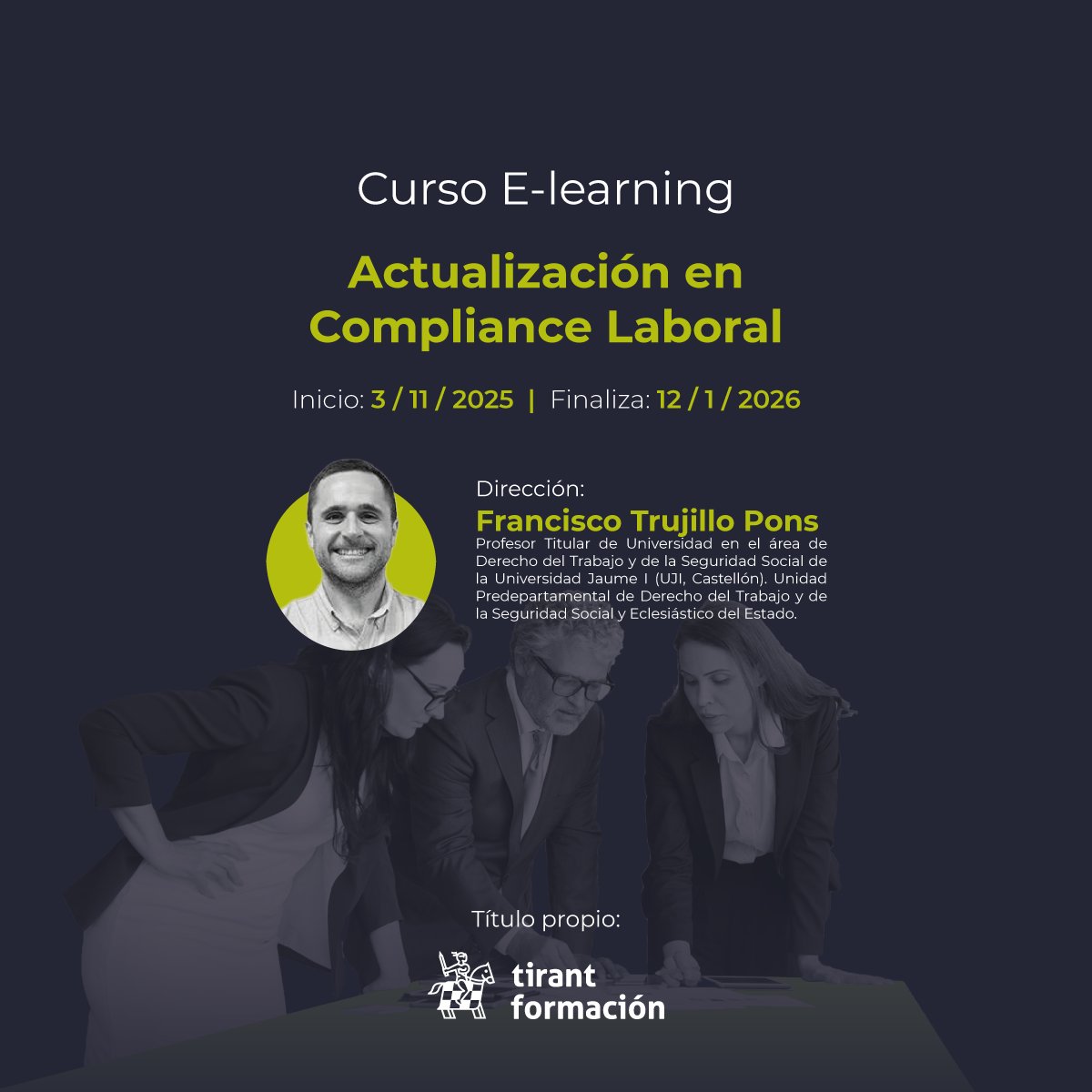 Tirant_ESP's tweet image. 📢 Abierta la matrícula de la 4️⃣ª edición del curso de #TirantFormación de Actualización en Compliance Laboral.

⚖️ Es una formación diseñada para ayudar a empresas y profesionales a adaptarse a las últimas reformas legislativas laborales y garantizar el cumplimiento normativo en…