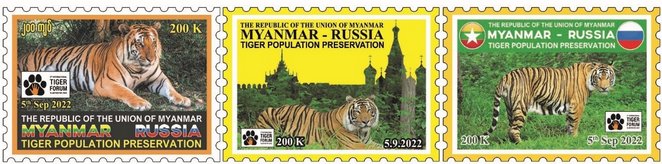 LauHonMeng's tweet image. #Myanmar-#Russia Tiger Conservation stamps released #MyanmarFactCheck @ViewsofMM22 #WhatsHappeninglnMyanmar