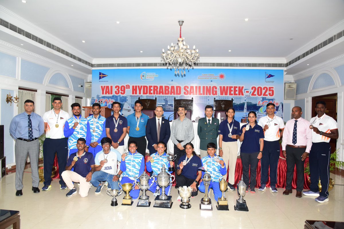 dprohyd's tweet photo. Hyderabad Sailing Week

The 39th Hyderabad Sailing Week #HSW concluded on 25 Jul 2025, organised by #MCEME and #EMESA. The regatta witnessed spirited participation from 93 sailors representing 15 clubs across India, including teams from the #IndianArmy and #IndianNavy, competing in ILCA 4, ILCA 6, and ILCA 7 categories. 

Shri Jayesh Ranjan, IAS, Special Chief Secretary, Youth Advancement, Tourism, Culture and Sports Department, Govt of Telangana, was the chief guest and gave away the prizes to the winners in the presence of Lt Gen Neeraj Varshney, VSM, President Laser Class Associations of India and Commodore, EME Sailing Association. He presided over the ceremony and lauded the exceptional skill, sportsmanship, and camaraderie displayed throughout the event. Prestigious awards and trophies were presented in the following categories:
•ILCA 4 (Boys) Gold: Ramakant
•ILCA 4 (Girls) Gold: Aastha Pandey
•ILCA 6 (Men) Gold: Ram Milan Yadav 
•ILCA 6 (Women) Gold: Ritika Dangi
•ILCA 7 (Men) Gold: Nb Sub Mohit Saini
•Major A A Basith Trophy: Ritika Dangi 
•National ILCA Champion: Nb Sub Mohit Saini

MCEME and #SecunderabadClub congratulated all winners and participants, reaffirming their dedication to promoting adventure sports and fostering sailing excellence in India.
@adgpi
@artrac_ia