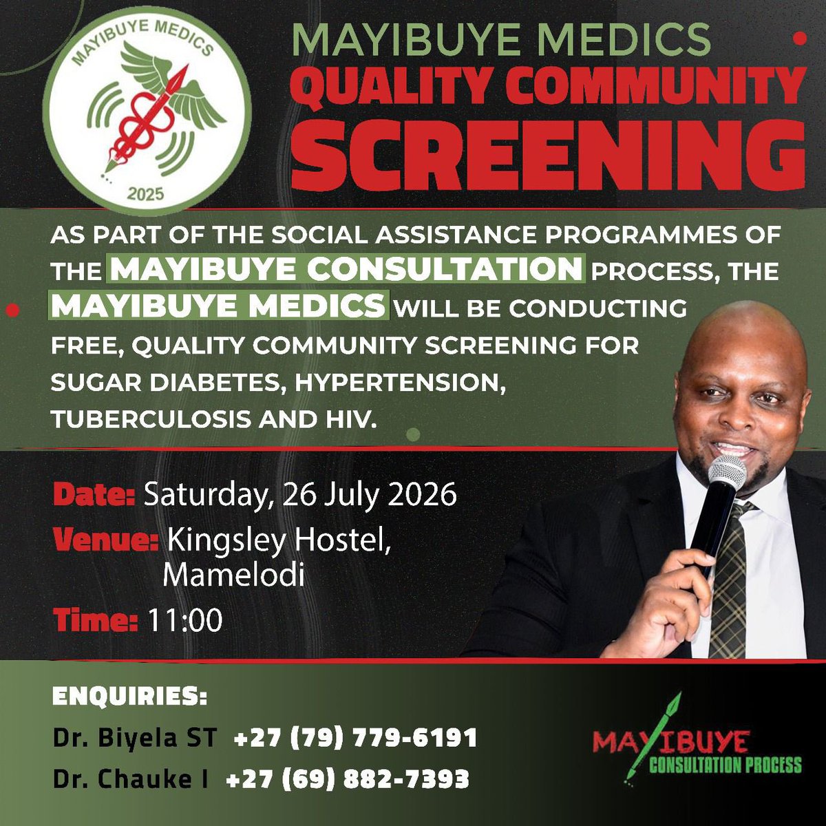 Floyd Shivambu (@floydshivambu) on Twitter photo Tomorrow, Mayibuye Medics will be in Mamelodi for free community health screening. We remain inspired by the work led by Doctors <a href="/InnohChauke/">Dr. Innocent Chauke</a> and <a href="/Mgazi_Talente/">Dr ST Biyela</a>! #MayibuyeiAfrika! Tomorrow, Mayibuye Medics will be in Mamelodi for free community health screening. We remain inspired by the work led by Doctors <a href="/InnohChauke/">Dr. Innocent Chauke</a> and <a href="/Mgazi_Talente/">Dr ST Biyela</a>! #MayibuyeiAfrika!