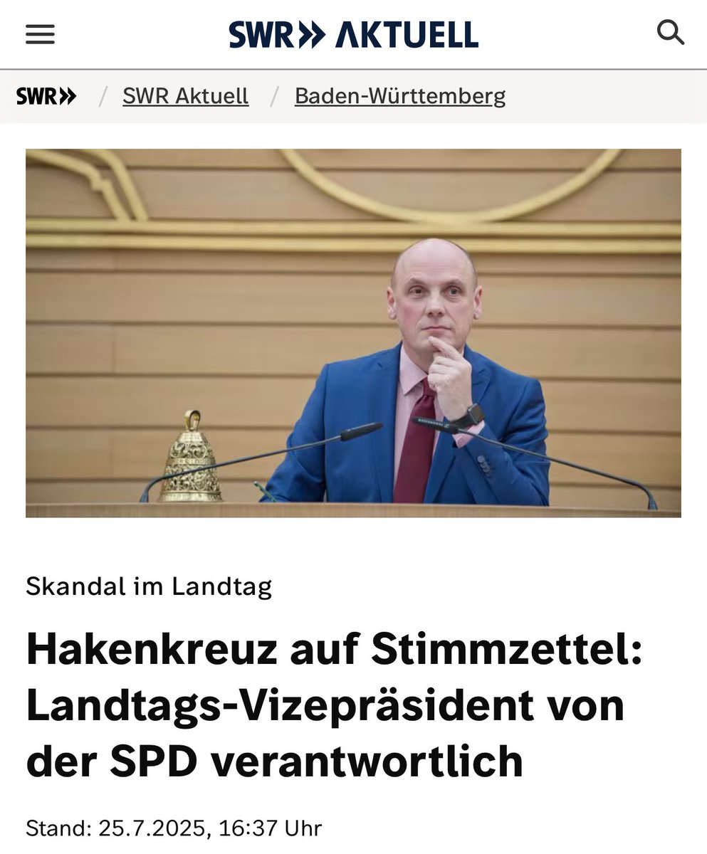 LarsHaise's tweet image. Wie weit diese Nazipsychosen mittlerweile gehen, zeigt ein prominenter Fall im @Landtag_BW. Der Vizepräsident von der SPD kritzelte ein Hakenkreuz hinter den Namen eines AfD-Kandidaten auf einen Stimmzettel. Rücktritt richtig! Strafrechtlich muss DAS aber auch Konsequenzen haben!