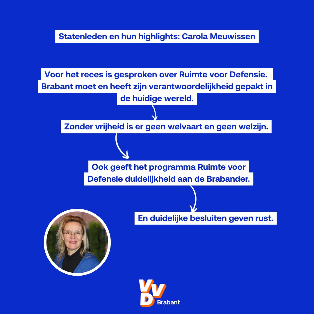 VVDBrabant's tweet photo. Sinds de PS-verkiezingen van 2023 zijn we keihard aan de slag. Tijd om terug te blikken! Lees hoe VVD-Statenlid @CarolaMeuwissen deze periode heeft ervaren. 👇 #VVDBrabant https://t.co/OzOnXBb8bE