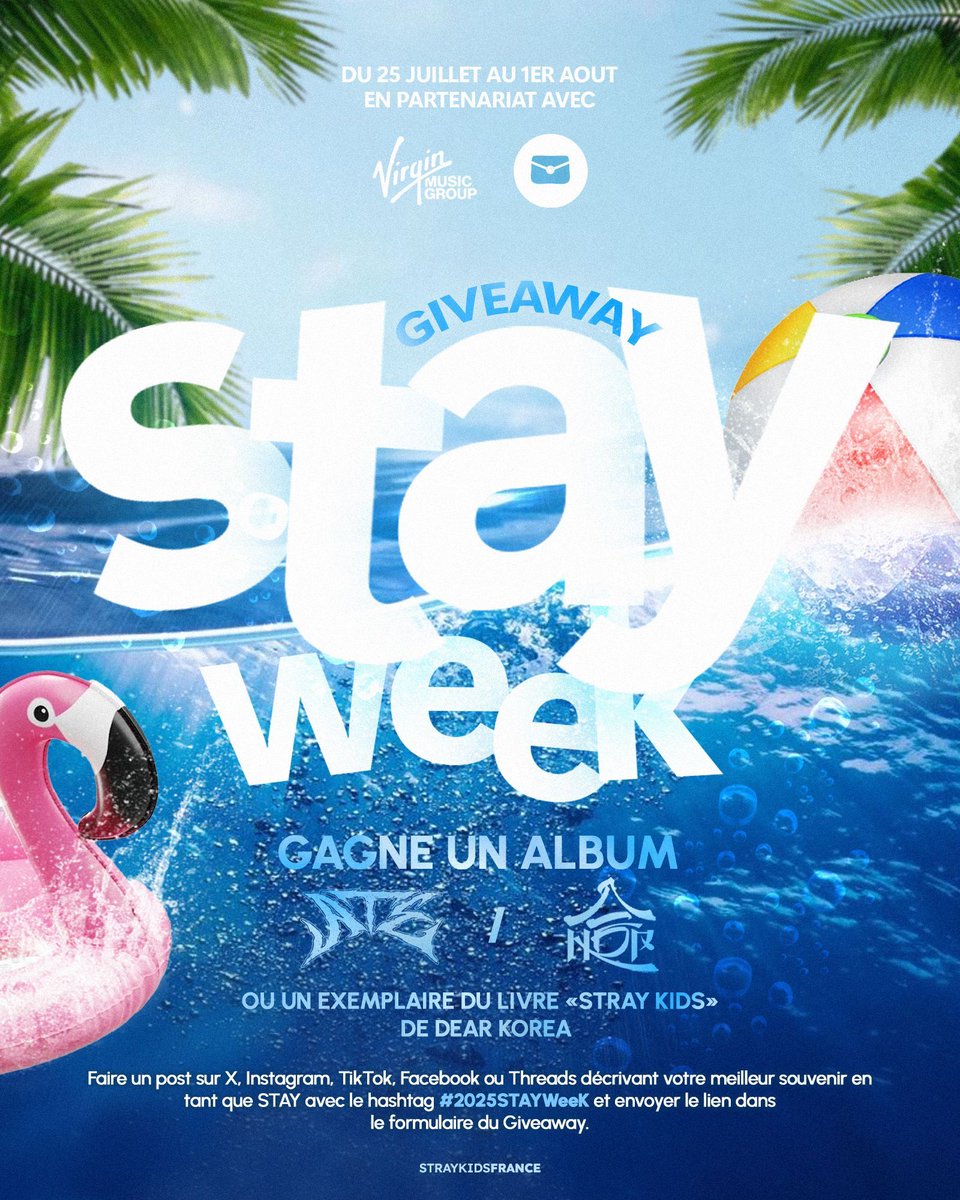 🎁 STAYWEEK GIVEAWAY 🎂

Pour célébrer notre 7ème anniversaire avec Stray Kids, nous vous proposons un concours en partenariat avec Virgin Music France et Dear Korea pour vous offrir un album HOP ou ATE, et la nouvelle édition collector du livre de Dear Korea sur Stray Kids !