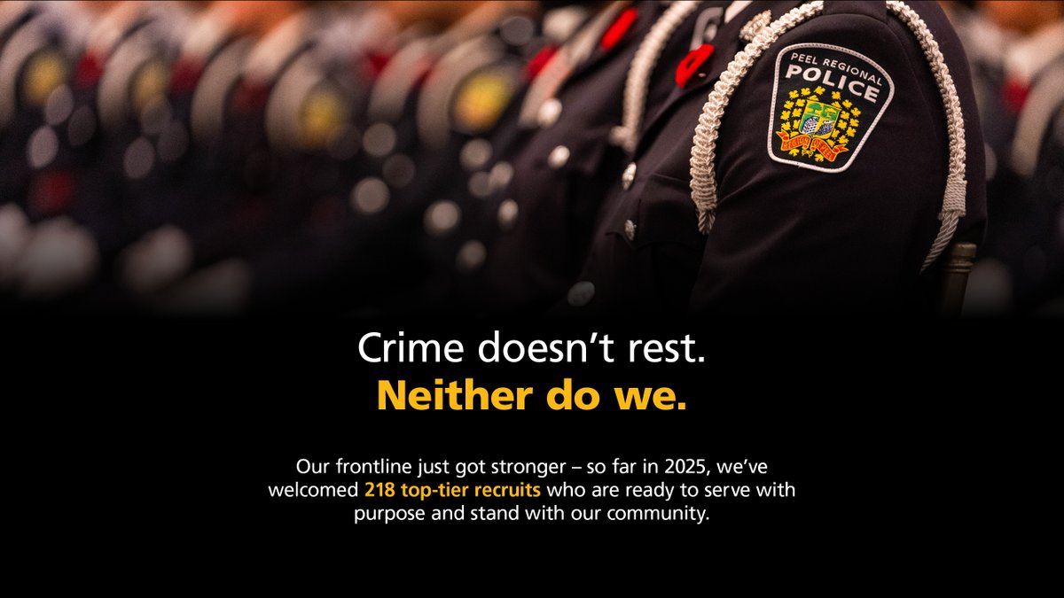 PeelPolice's tweet image. Crime doesn’t rest — and #NeitherDoWe. In 2025, 218 new recruits joined #PeelPolice, bringing diverse skills and a shared purpose to serve on the frontline and support our communities. Ready to make a difference? Visit peelpolice.ca/joinus
