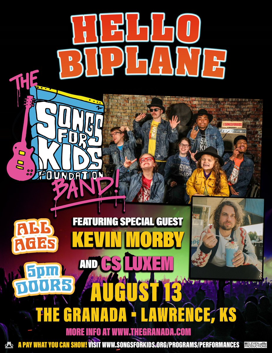 theGranada's tweet image. Huge news! @songsforkids is gracing The Granada stage on August 13th featuring @kevinmorby with special guests Hello Biplane and @csluxem
Join the SONGS FOR KIDS BAND in celebrating the unstoppable potential in all of us!
🎟️This is a pay what you can show!