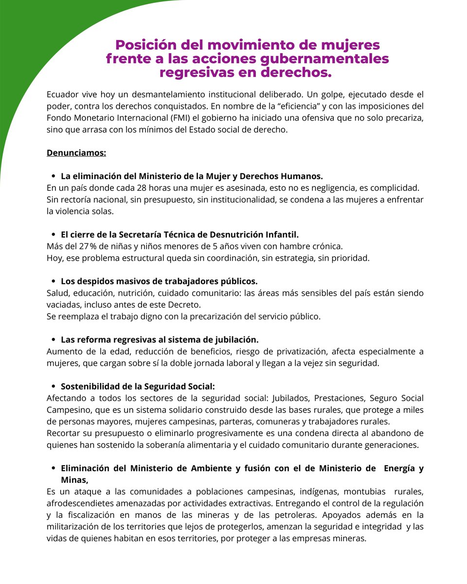 Cromaclictv1's tweet image. ¡MUJERES CONTRA EL AJUSTE! 👩
Movimiento de mujeres se declara en resistencia y alerta activa ante un desmantelamiento institucional por parte del gobierno de @DanielNoboaOk
#MujeresContraElAjuste #LosDerechosNoSeRecortan #Noticias #Noboa