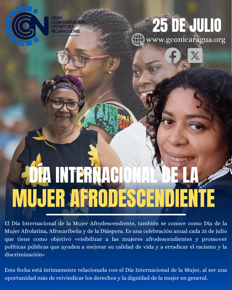 🌐🌴 #25DeJulio El Día Internacional de la Mujer Afrodescendiente, también se conoce como Día de la Mujer Afrolatina, Afrocaribeña y de la Diáspora. Es una celebración anual cada 25 de julio que tiene como objetivo «visibilizar a las mujeres afrodescendientes y promover políticas