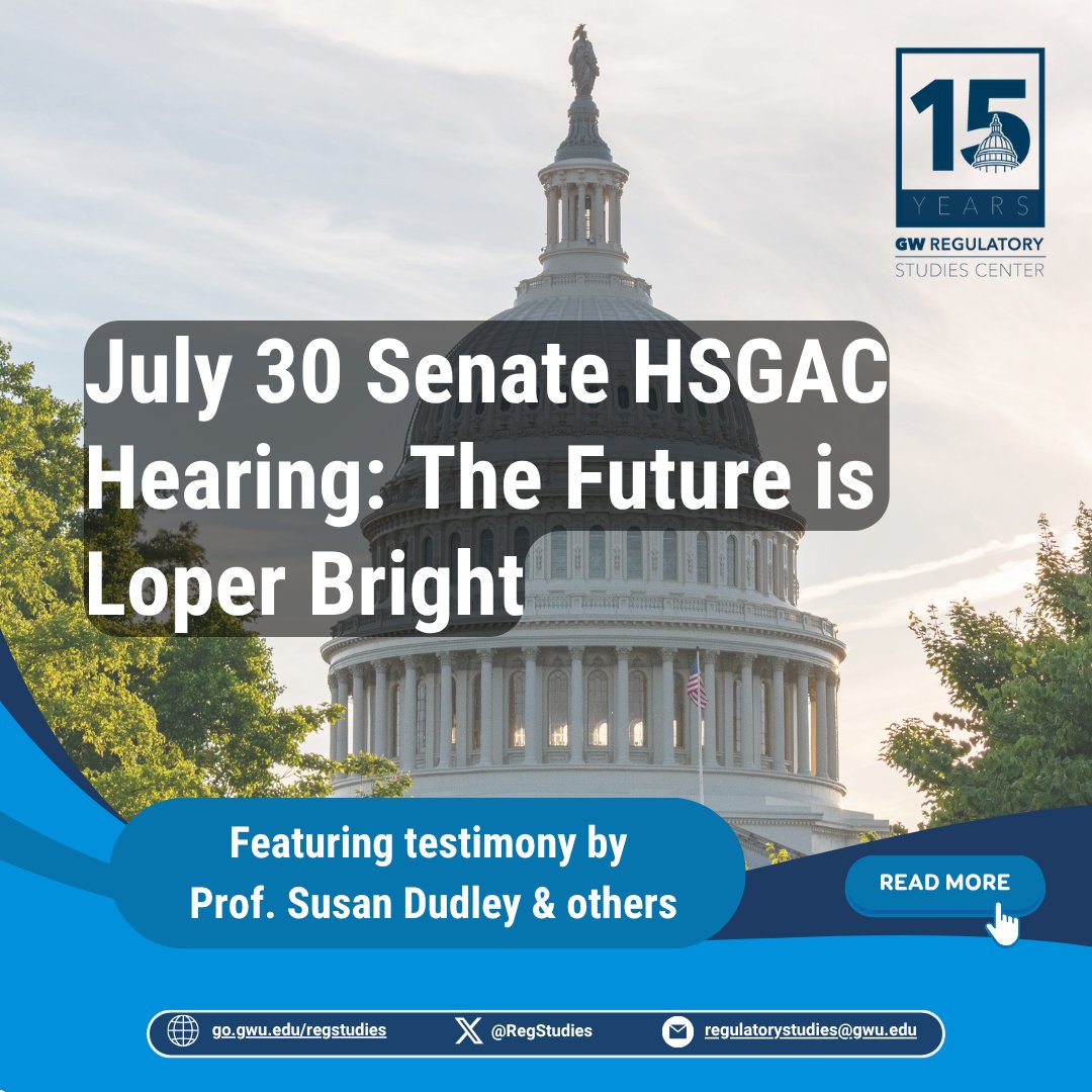 Tune in 2pm ET Wed. July 30 for a hearing of the Senate HSGAC subcommittee on Border Mgmt, Federal Workforce and Regulatory Affairs! <a href="/SusanEDudley/">Susan Dudley</a> will testify on Loper Bright &amp; the Role of Congress in the Regulatory Landscape
hsgac.senate.gov/subcommittees/…