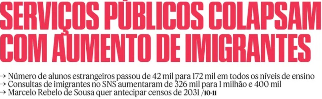 Portugal está preso numa Armadilha Maltusiana que destrói todos os Serviços Públicos: Urgências, Consultas Médicas, Escolas, Creches, Segurança, Habitação.

É urgente aplicar medidas de Controlo Populacional, travar a imigração e Remigrar até voltarmos a números sustentáveis.