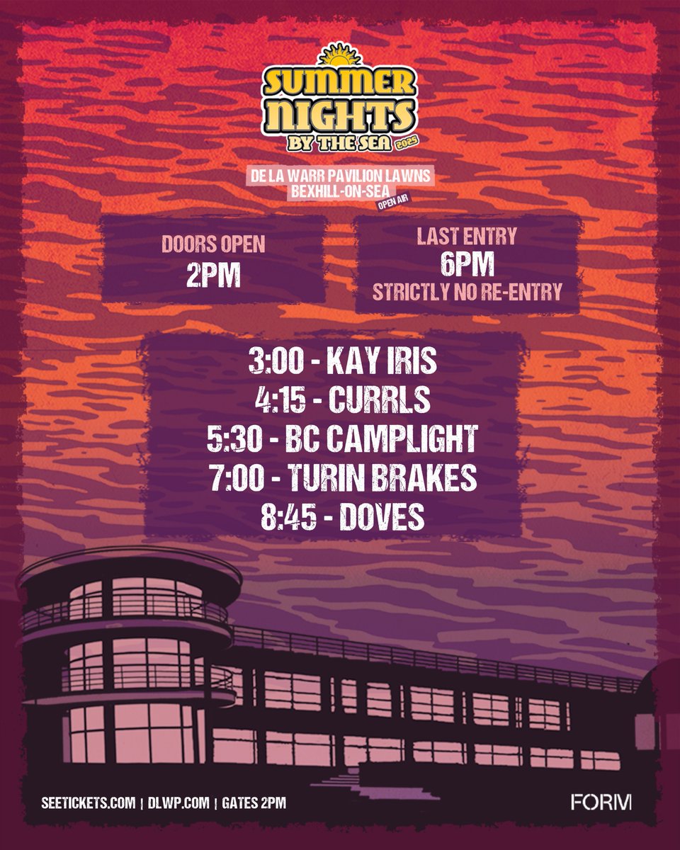 SummernightsBOS's tweet photo. Set times for tomorrow’s instalment of Summer Nights By The Sea are now live! Be sure to get down before final entry at 6pm - strictly no re-entry. Get down early to enjoy the party! https://t.co/UmV1z5S4zL