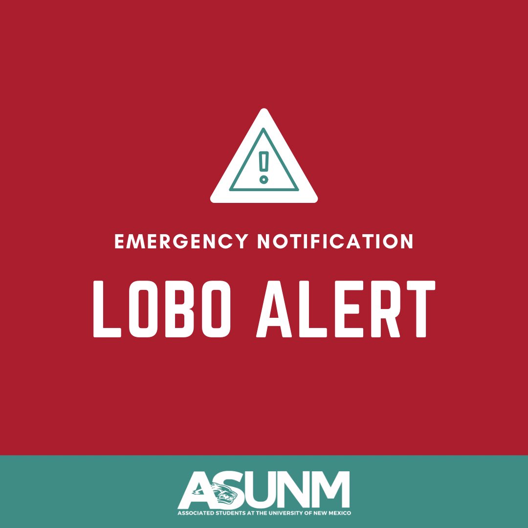 ASUNM (@asunmlobos) on Twitter photo 🚨 Lobo Alert — July 25
UNMPD is investigating a shooting at Casas del Rio (Gila). Two victims, one deceased, one injured. Suspect remains at large.
UNM Central Campus is closed. 
Shelter in place and avoid the area.
Stay updated via UNM email, text alerts, and LoboGuardian. 🚨 Lobo Alert — July 25
UNMPD is investigating a shooting at Casas del Rio (Gila). Two victims, one deceased, one injured. Suspect remains at large.
UNM Central Campus is closed. 
Shelter in place and avoid the area.
Stay updated via UNM email, text alerts, and LoboGuardian.