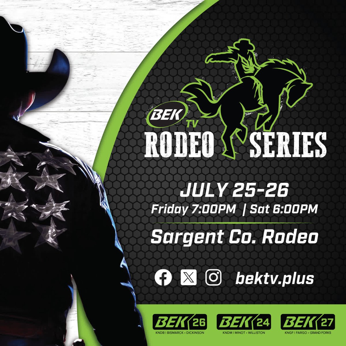 🎉 TONIGHT! The Sargent County Rodeo rides into town at 7PM CT!

📺 Watch LIVE on BEK TV or stream anytime on BEK TV+

🐂 Buckle up—this is rodeo action you don't want to miss!

👉 bektv.plus/videos/2025_07…

👉 bektv.plus/videos/2025-07…