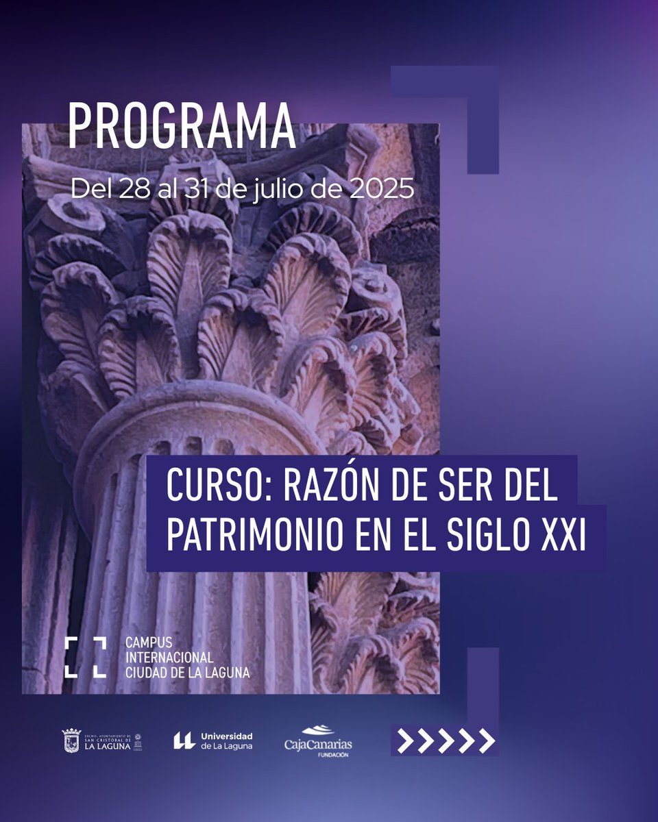🏛️ El Campus Internacional Ciudad de La Laguna presenta el Curso 'Razón de ser del patrimonio en el siglo XXI'.

➡️ Descubre a sus ponentes: campusinternacionalciudaddelalaguna.es/ponentes/

 ¡Sigue la formación de manera online! 

Colaboración de: <a href="/FundacionCICOP/">Fundación CICOP</a>

#CICLaLaguna <a href="/aytolalaguna_es/">Ayuntamiento de La Laguna</a> <a href="/ULL/">Universidad de La Laguna</a>