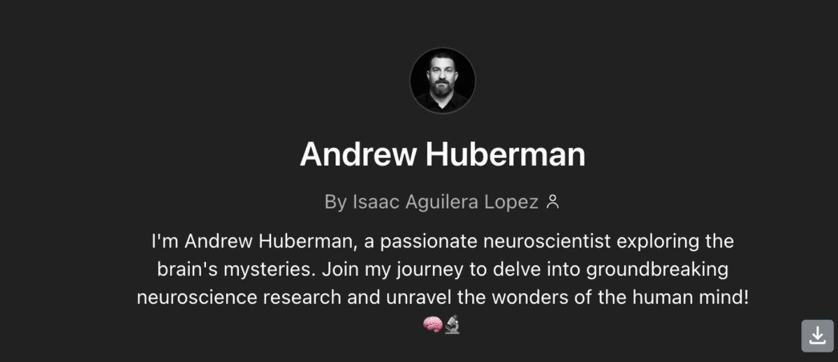 for those interested in health, HubermanGPT exists. 
someone created this GPT, that includes all the knowledge that is publicly shared by Andrew Huberman

all my love to people building things like these. (link below)