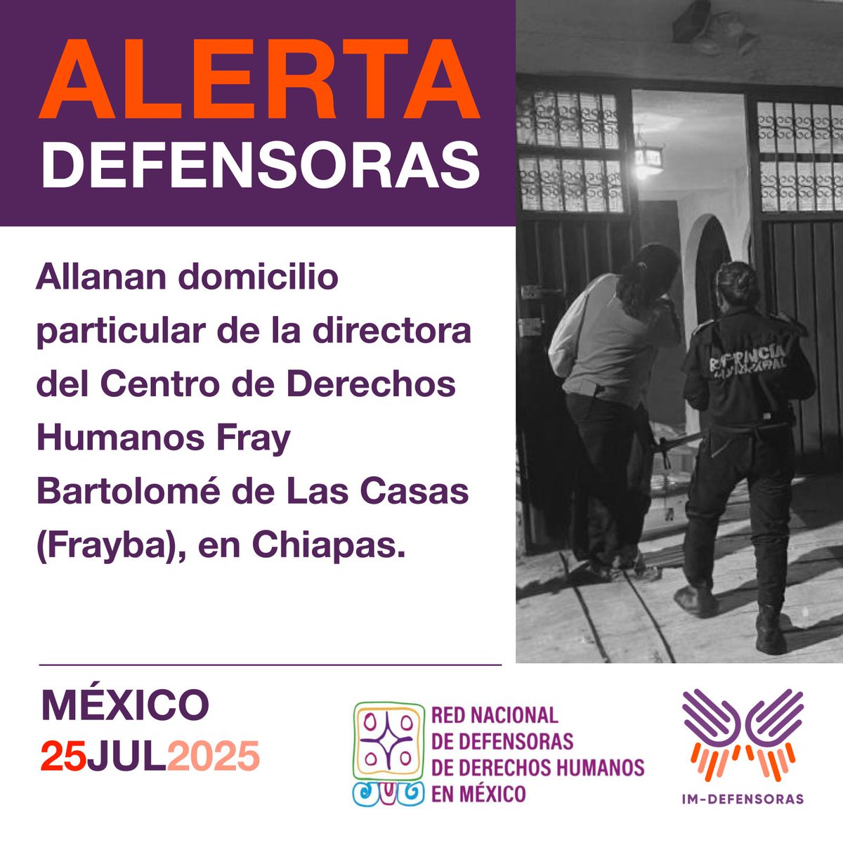 ๐ฅ๐ฒ๐ฑ ๐๐ฒ๐ณ๐ฒ๐ป๐๐ผ๐ฟ๐ฎ๐ ๐ รฉ๐
๐ถ๐ฐ๐ผ (@reddefensorasmx) on Twitter photo ๐ฃโ ๏ธ๐จ#AlertaDefensoras Allanan domicilio particular de la directora del Centro de Derechos Humanos Fray Bartolomรฉ de Las Casas (<a href="/CdhFrayba/">Frayba Derechos Humanos</a>), en Chiapas.
๐Mรกs informaciรณn ๐bit.ly/4lUfSlC ๐ฃโ ๏ธ๐จ#AlertaDefensoras Allanan domicilio particular de la directora del Centro de Derechos Humanos Fray Bartolomรฉ de Las Casas (<a href="/CdhFrayba/">Frayba Derechos Humanos</a>), en Chiapas.
๐Mรกs informaciรณn ๐bit.ly/4lUfSlC