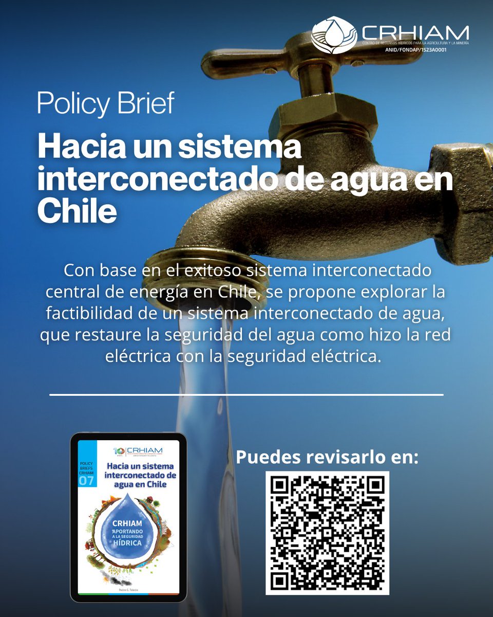 💡💧 ¿Y si pensáramos el agua como pensamos la electricidad?

Revisa este documento que plantea la necesidad de avanzar hacia un sistema interconectado de agua en Chile, especialmente en el contexto de cambio climático y creciente escasez hídrica 🤝🏼📚

🔗tinyurl.com/4ru5p7fe