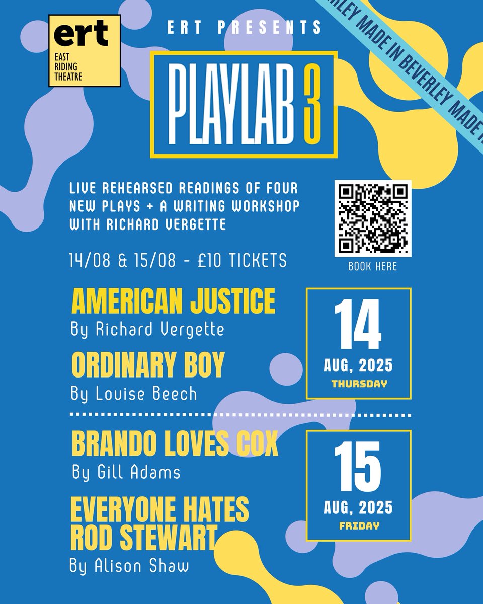 Playlab3

From Page to Stage: Unveiling New Works by local Playwrights - Richard Vergette, Gill Adams, Louise Beech, and Alison Shaw -
and you can also get involved with an exclusive Playwriting Workshop!

Thu 14th &amp; Fri 15th August

TICKETS
01482 874050
bit.ly/44MekUk
