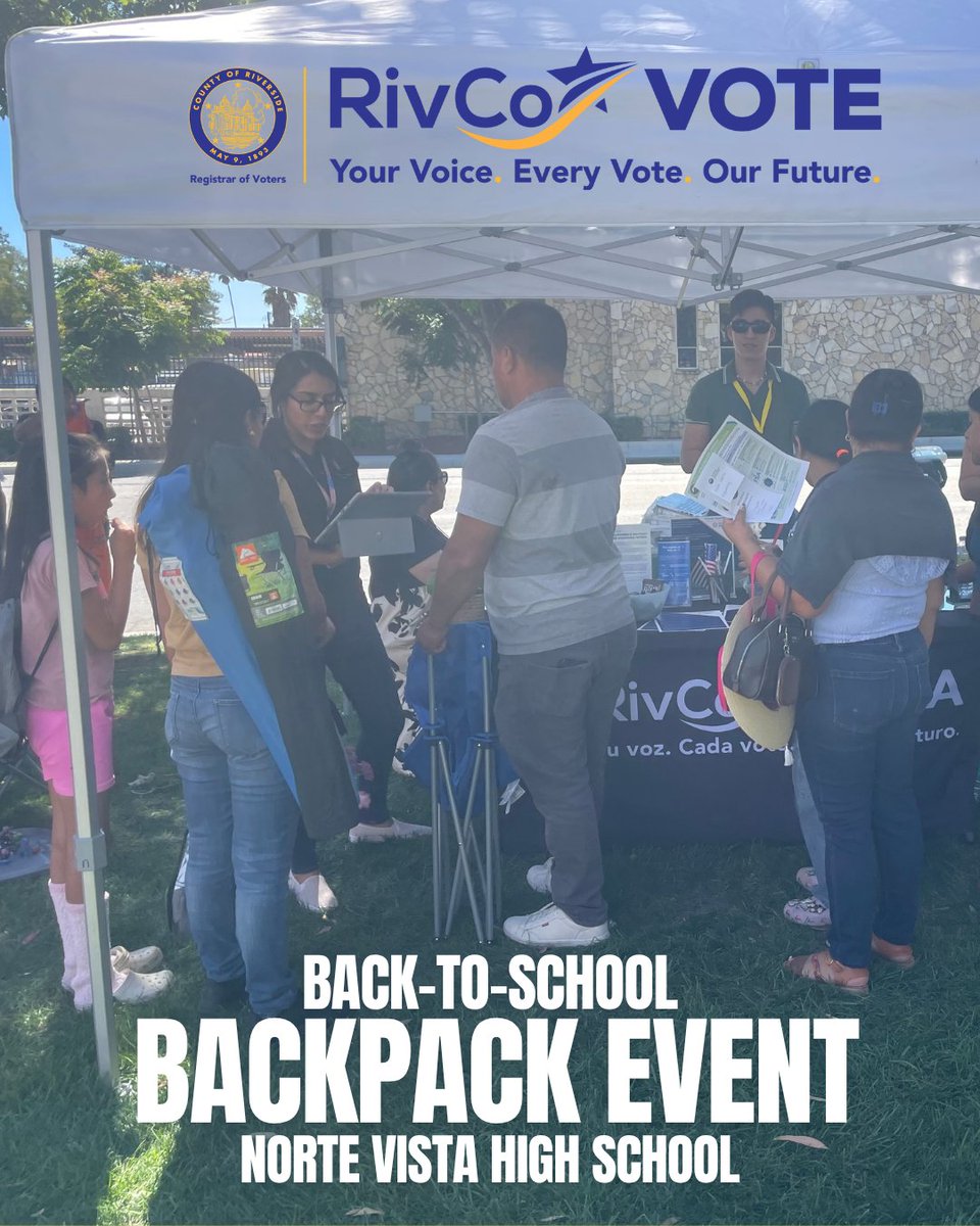 RivCoRegistrar's tweet image. Join us on Saturday July 26, 2025!
📍Norte Vista High School, 6585 Crest Avenue
Riverside, CA 92505
⏰ 9:00 am - 1:00 pm
¡Únete a nosotros el sábado 26 de Julio de 2025!
📍Norte Vista High School, 6585 Crest Avenue Riverside, CA 92505
⏰ 9:00 am - 1:00 pm