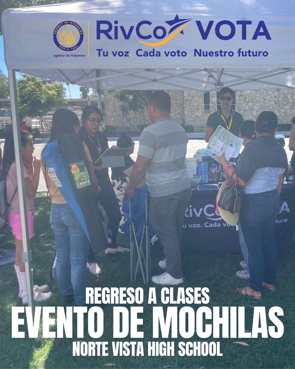 RivCoRegistrar's tweet image. Join us on Saturday July 26, 2025!
📍Norte Vista High School, 6585 Crest Avenue
Riverside, CA 92505
⏰ 9:00 am - 1:00 pm
¡Únete a nosotros el sábado 26 de Julio de 2025!
📍Norte Vista High School, 6585 Crest Avenue Riverside, CA 92505
⏰ 9:00 am - 1:00 pm