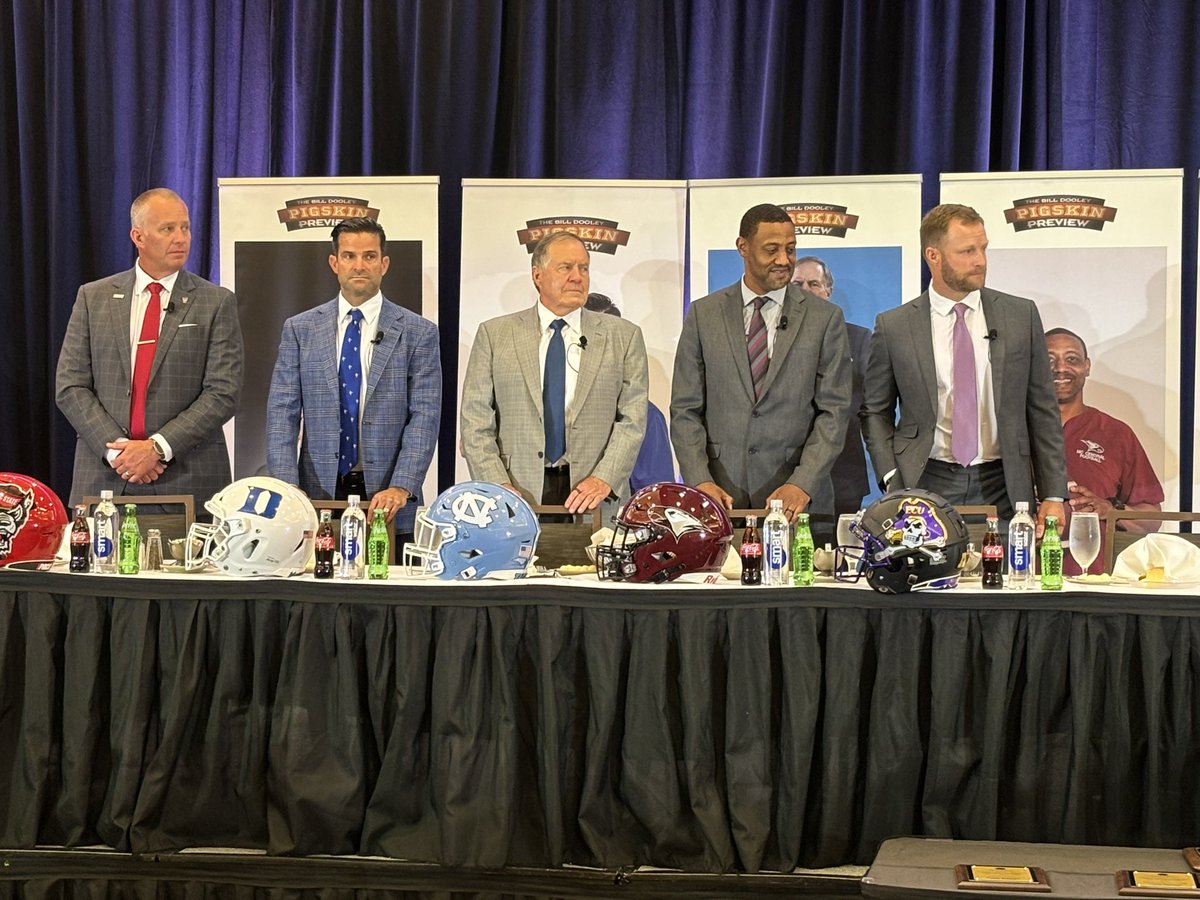NCStateRivals's tweet image. The various coaches with ECU OC John David Baker: