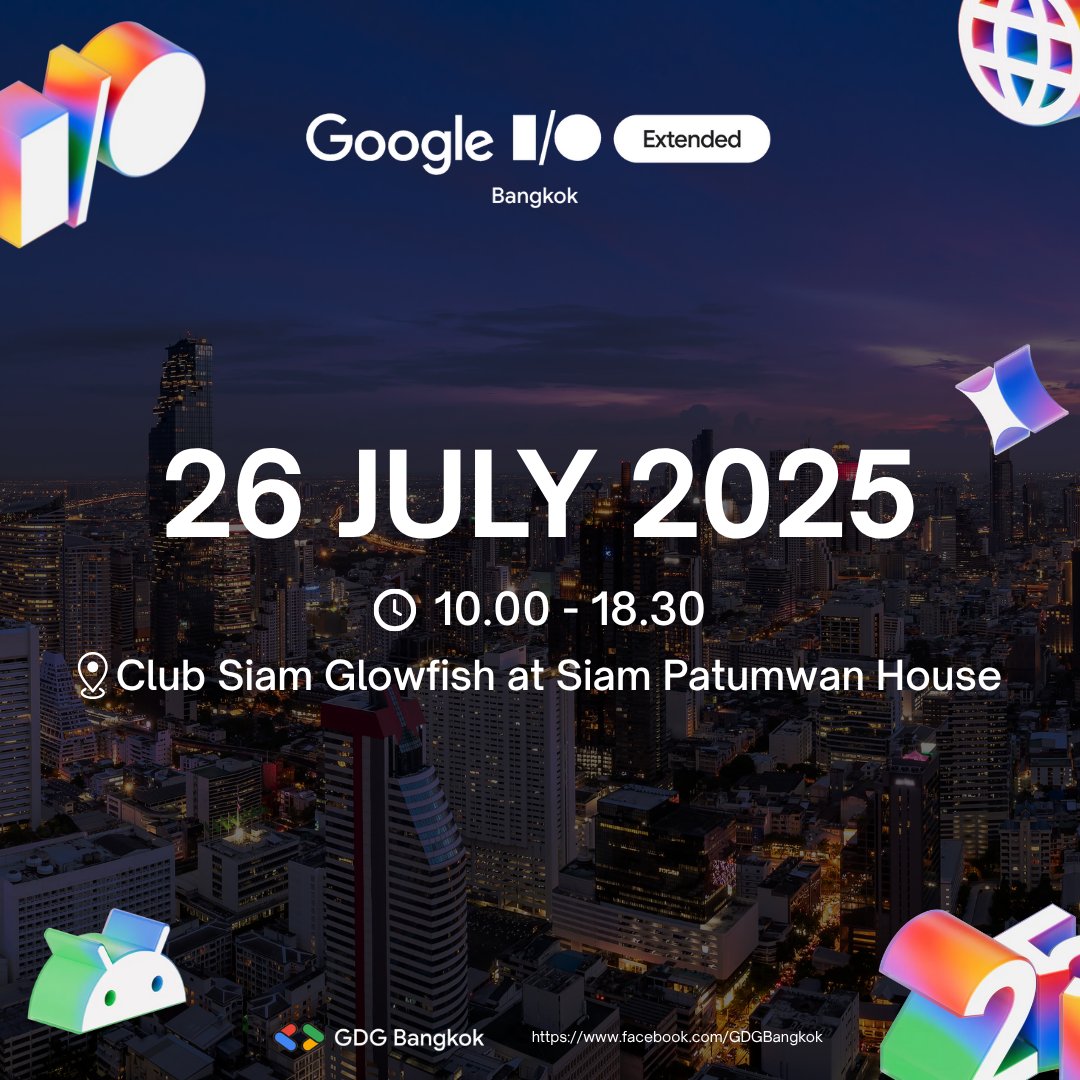 Jirawatee's tweet image. If you&apos;re going to Google I/O Extended Bangkok 2025 tomorrow, come say hi to me and learn how to go from your idea to a full-stack AI app in minutes by vibe coding with #FirebaseStudio