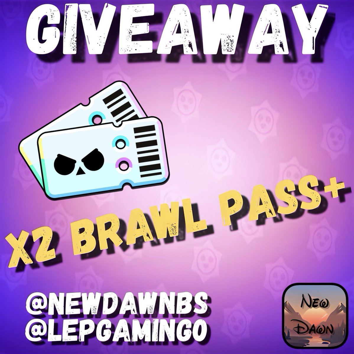 🎉 GIVEAWAY #BrawlStars 🎉
🎁#GIVEAWAY of 2 Brawl Pass+ on Brawl Stars!
🥇 2 winners

To enter :
✅ Follow <a href="/newdawnbs/">New Dawn</a> and <a href="/LePgaming0/">Le P</a> 
❤️Like and ♻️Retweet

📆Results on August 1st