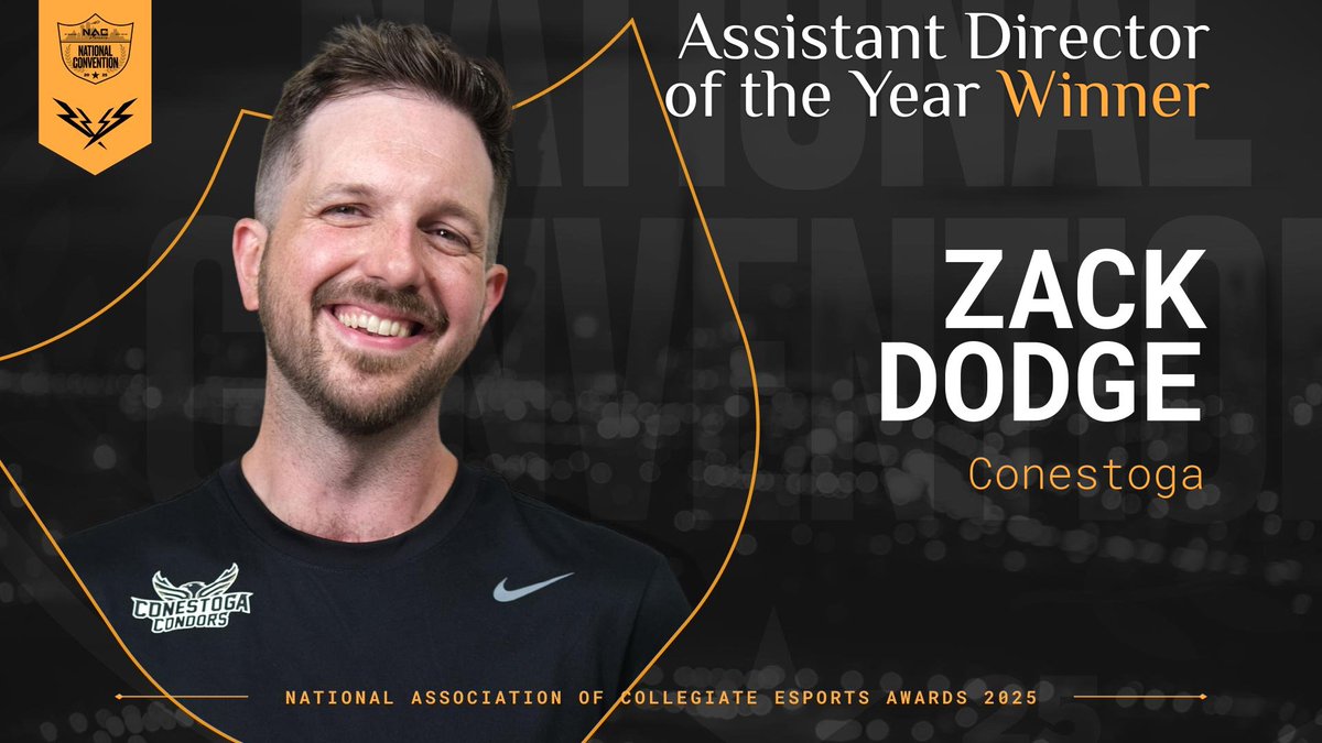 NACEsports's tweet image. Organizing, supporting, and making a daily impact...
The 2025 Assistant Director of the Year Award goes to
@ZackDodge from @condorsesports!
Congratulations!