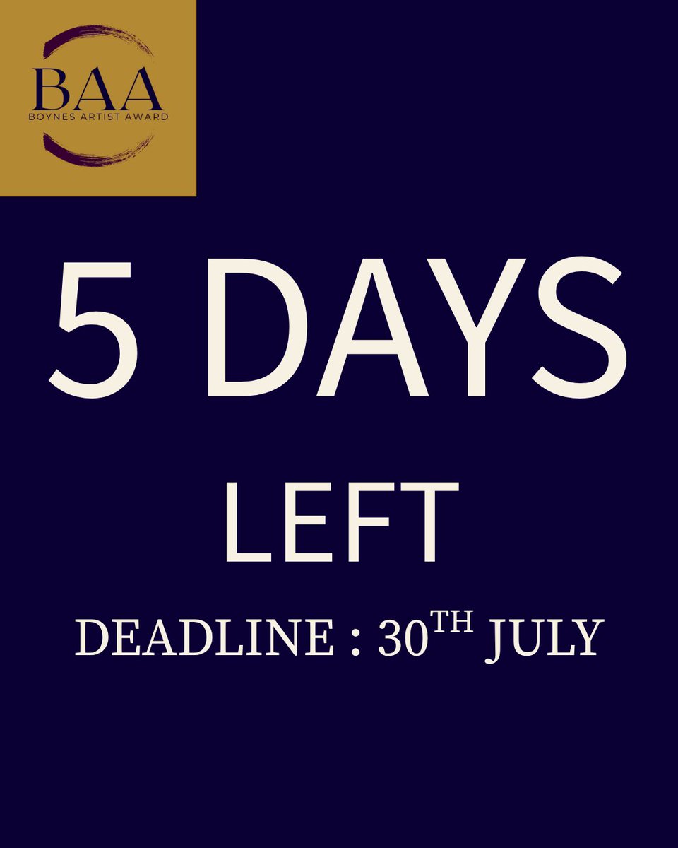 📣 The countdown has begun!
Only 5 days left to enter the 12th Edition of the Boynes Artist Award — with a total prize pool worth $15,000 USD!

This edition features our first-ever media partnership, with a print feature in Create! Magazine

🔗 Apply now: …esemergingartistaward.submittable.com/submit