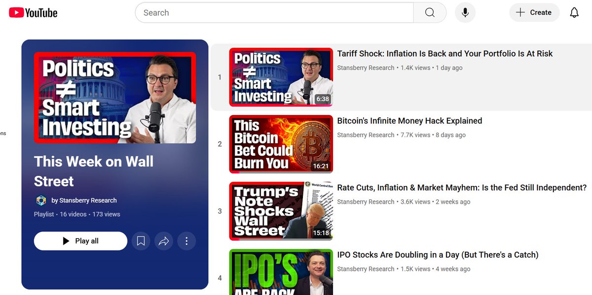 Stansberry's tweet image. Wall Street drama > Netflix drama.
Here's what @MattWeinschenk has been covering this month on This Week On Wall Street:
💸 $BTC "infinite money" hacks
🚀 New IPO launches: $CRWV, $ETOR, $CRCL
🛃 Tariffs + inflation
🏦 Trump vs. Powell showdown
Full archive here:…