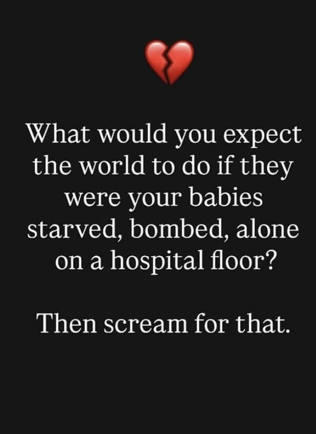 Scream …. Speak, never stop. Be so loud that years from now our grandchildren will know we were never silent! Not when children like them were being slaughtered and starved!