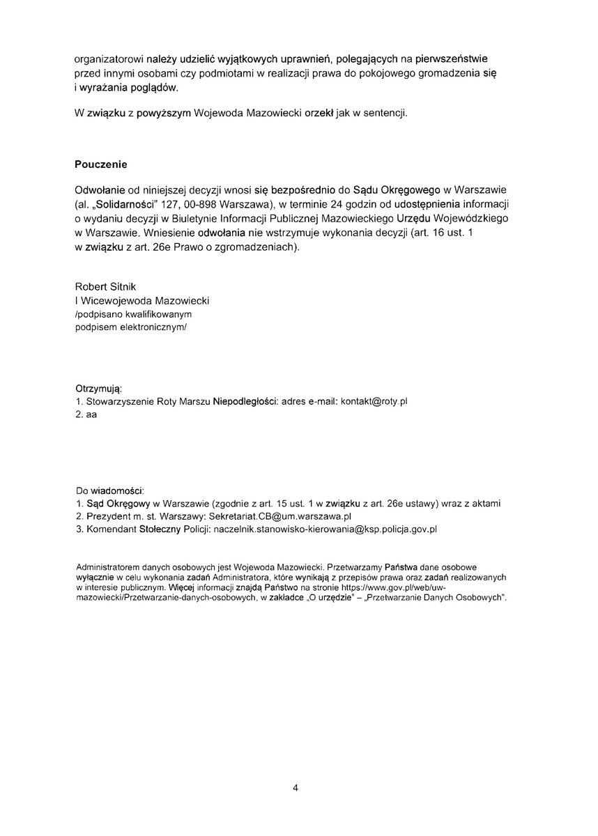 ‼️ Polityczna ustawka!

Wojewoda Mazowiecki odmówił zgody na cykliczne zgromadzenie Marszu Powstania Warszawskiego 1 sierpnia!
Decyzja przyszła w ostatnim możliwym terminie, mimo że wniosek złożyliśmy już w październiku 2024 roku! Tak wygląda "państwo prawa" w wydaniu Tuska –