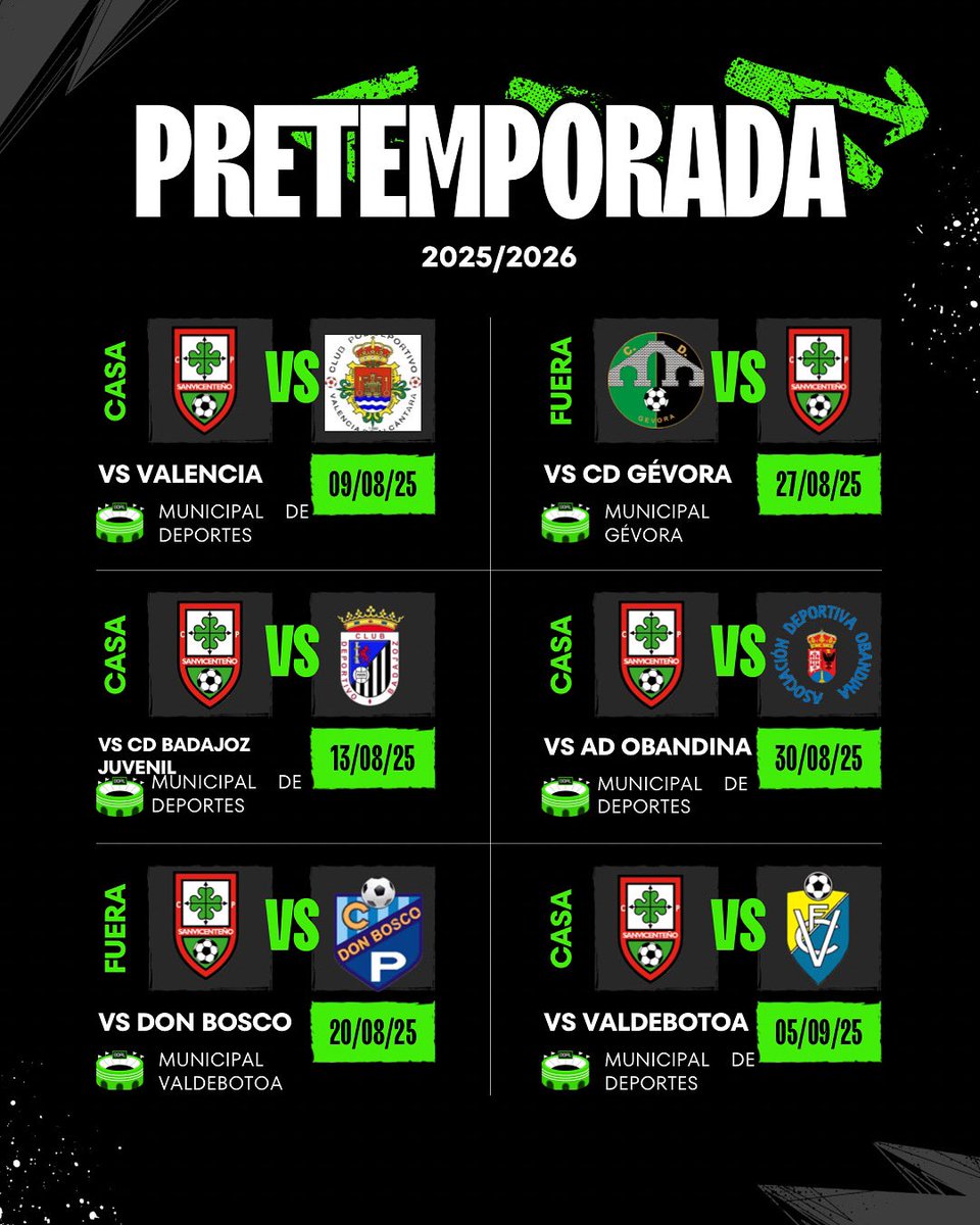 PRETEMPORADA 2025/26

El Sanvicenteño se prepara para una nueva temporada… y queremos que vivas cada paso con nosotros!🤍🤍🤍

Ven a animar a los nuestros, a conocer las caras nuevas del equipo y a vibrar con el Sanvi una temporada más.