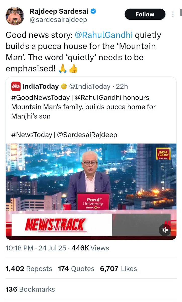 TruthDefenders_'s tweet image. Narendra Modi built houses for crores of poor people under the Pradhan Mantri Awas Yojana, but this dalla @sardesairajdeep did not see them, but saw the only house built by Rahul Gandhi.
Kutte se bhi vafadar hai ye dalla.