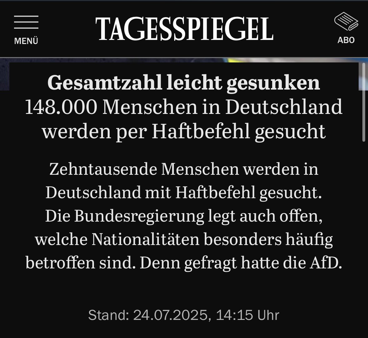 „Demnach waren zum Stichtag 1. Juli genau 147.995 Personen, für die ein Haftbefehl vorlag, im gemein...