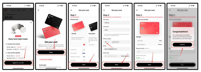 Peter7199's tweet image. 【币安投资的U卡来辽】
上次和大家很激情讲了Tabi的sbt计划又顺带讲了讲Tabipay
这次我体验了Tabipay的u卡,作为@TabiPayHQ的成员和早期用户,我必须带大家来一次穿梭旅行
1. 登录浏览器(图是ios示例)
打开浏览器访问:app.tabipay.net
点击底部“分享”按钮 → 选择“添加到主屏幕”…