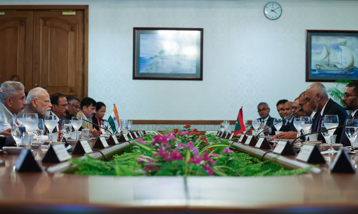 PMO India (@pmoindia) on Twitter photo PM <a href="/narendramodi/">Narendra Modi</a> held wide-ranging discussions with President <a href="/MMuizzu/">Dr Mohamed Muizzu</a>, reaffirming that the Maldives holds a central place in India’s ‘Neighbourhood First’ and MAHASAGAR Vision.
The leaders explored ways to deepen cooperation in key areas including housing, infrastructure, PM <a href="/narendramodi/">Narendra Modi</a> held wide-ranging discussions with President <a href="/MMuizzu/">Dr Mohamed Muizzu</a>, reaffirming that the Maldives holds a central place in India’s ‘Neighbourhood First’ and MAHASAGAR Vision.
The leaders explored ways to deepen cooperation in key areas including housing, infrastructure,