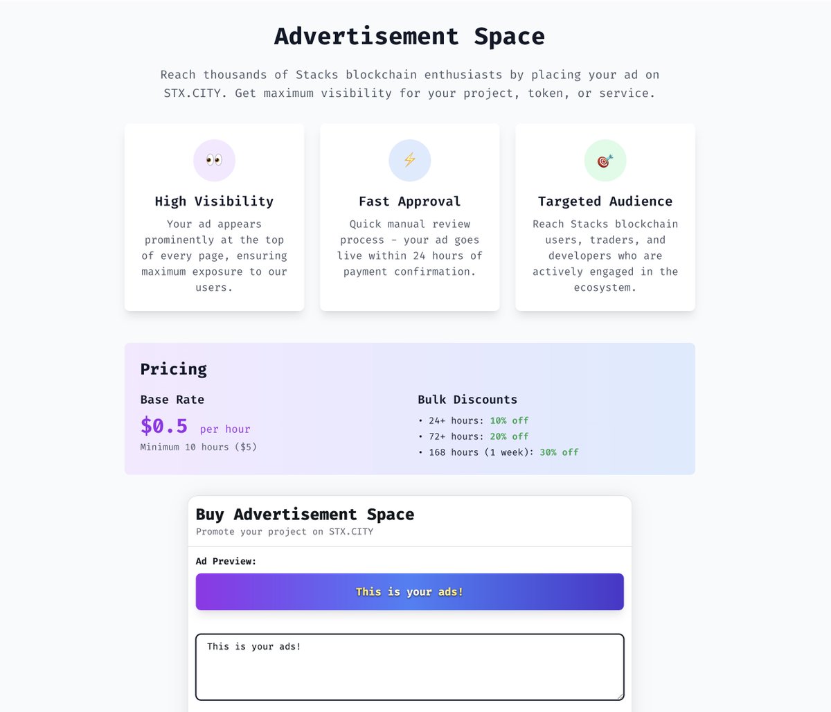 khoa_work's tweet image. Coming soon: Native ads for @stxcity 📈
Get maximum visibility among Stacks users.
Drop a 🙋♀️ if you want to be first to try it!