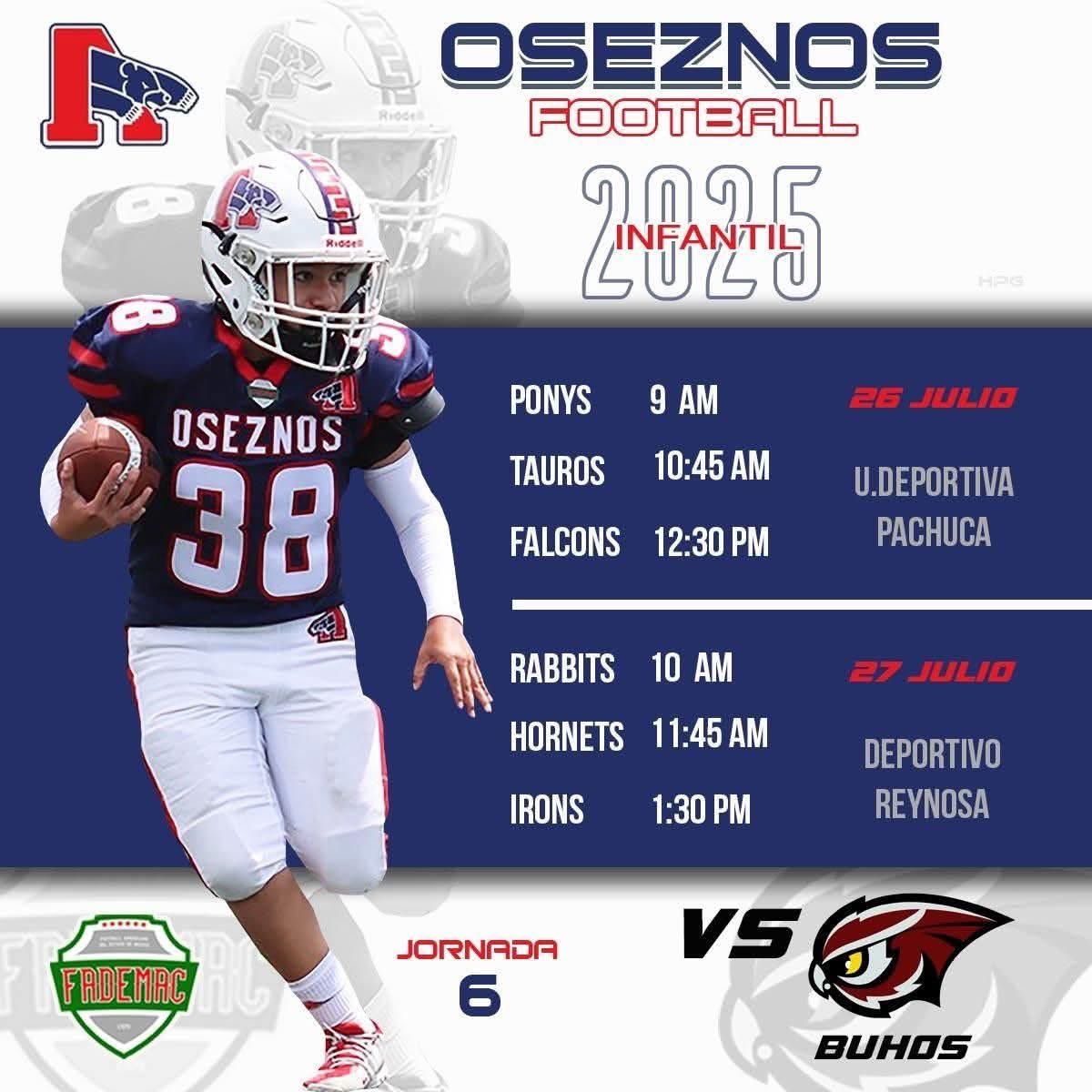 🚨 Jornada 6 🚨

Familia aquí les dejamos los días y horarios de la siguiente jornada de nuestras categorías infantiles en la <a href="/LigaFademac/">FADEMAC</a> 

Oseznos 🐻 🆚 🦉<a href="/BuhosAzcapo/">Búhos Azcapotzalco</a> 

#GoOseznosGo