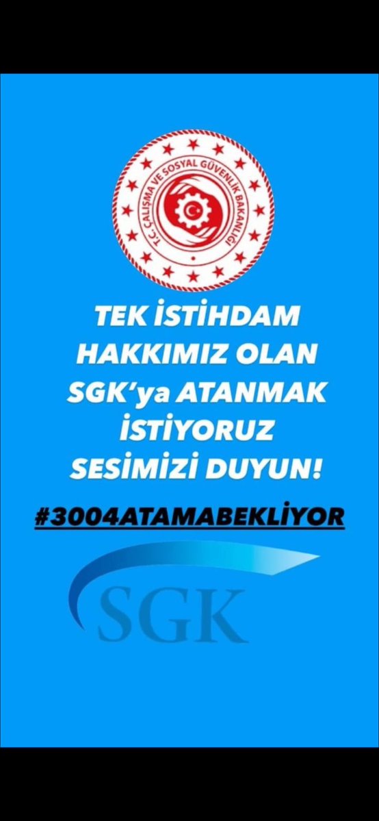 Seda Hanım (@susunbirazz) on Twitter photo <a href="/AhmetAYDIN_02/">Ahmet AYDIN</a> <a href="/necdetunuvar/">Necdet Ünüvar</a> 3004 önlisans Sosyal Güvenlik mezunları olarak aylardır istihdam bekliyoruz Sayın <a href="/AhmetAYDIN_02/">Ahmet AYDIN</a> sizlerden isteğimiz verilen atama kontenjanının büyük çoğunluğunun bu bölüme ayrılmasıdır çünkü bizlerin tek çalışma alanı bilindiği üzere Sosyal Güvenlik Kurumudur. <a href="/csgbakanligi/">T.C. Çalışma ve Sosyal Güvenlik Bakanlığı</a> <a href="/AhmetAYDIN_02/">Ahmet AYDIN</a> <a href="/necdetunuvar/">Necdet Ünüvar</a> 3004 önlisans Sosyal Güvenlik mezunları olarak aylardır istihdam bekliyoruz Sayın <a href="/AhmetAYDIN_02/">Ahmet AYDIN</a> sizlerden isteğimiz verilen atama kontenjanının büyük çoğunluğunun bu bölüme ayrılmasıdır çünkü bizlerin tek çalışma alanı bilindiği üzere Sosyal Güvenlik Kurumudur. <a href="/csgbakanligi/">T.C. Çalışma ve Sosyal Güvenlik Bakanlığı</a>