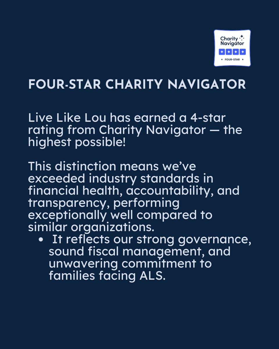 LiveLikeLou4's tweet image. Trust matters, and we’re proud to have earned the highest possible recognitions for transparency and accountability. ✨
LLL holds the Candid Platinum Seal of Transparency & a 4-star rating from Charity Navigator, placing us among the most trusted nonprofits in the country.