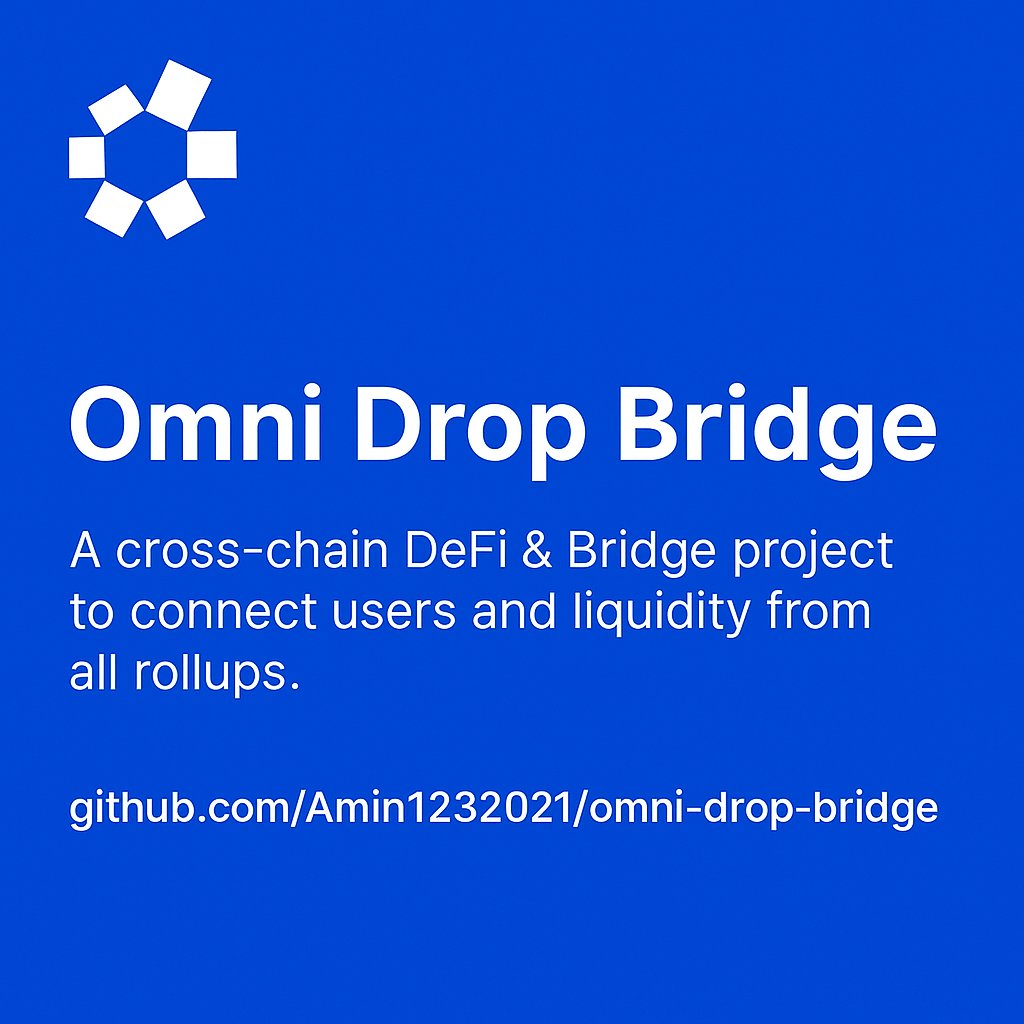 navasery65's tweet image. 🚀 Just launched: Omni Drop Bridge
A cross-chain DeFi & Bridge project to connect users and liquidity from all rollups, built for the Omni ecosystem.
🔗 GitHub: github.com/Amin1232021/om…
#Omni #Airdrop #DeFi #CrossChain #Spark #ZetaChain