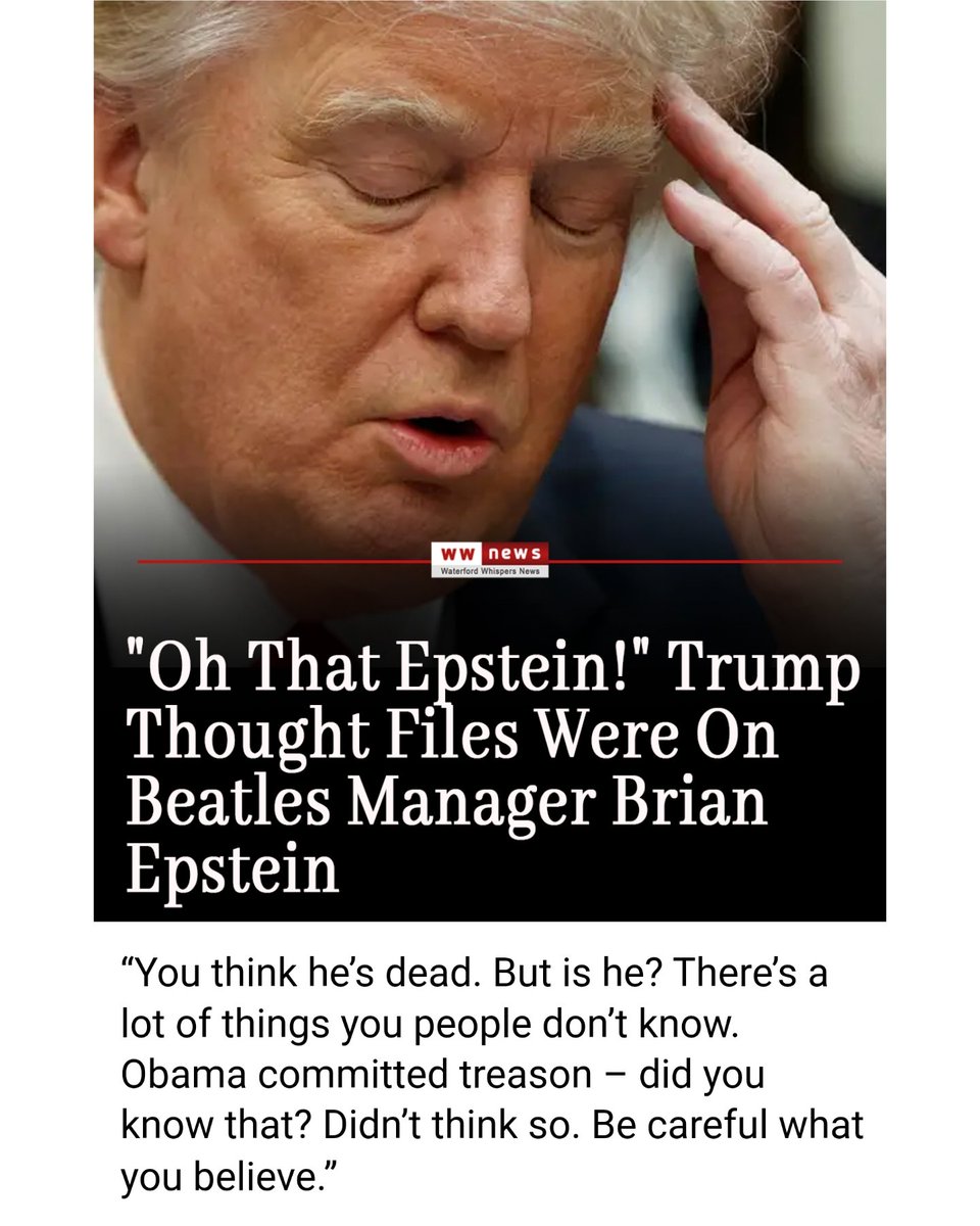 RMogyorosy's tweet image. Donald Trump über den verstorbenen Beatles Manager Brian Epstein. “You think he’s dead. But is he? There’s a lot of things you people don’t know. Obama committed treason – did you know that? Didn’t think so. Be careful what you believe.”
Komplette Story: instagram.com/p/DMfPTMSsRIT/…