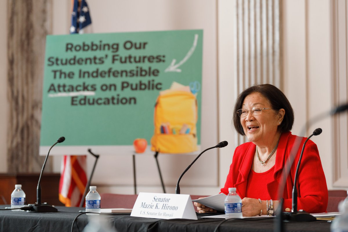 Senator Mazie Hirono (@maziehirono) on Twitter photo From gutting <a href="/usedgov/">U.S. Department of Education</a> to defunding essential programs, Republicans are hellbent on attacking public education in the U.S.
Yesterday, I hosted a spotlight forum to highlight the dangers of these attacks. I won’t stay quiet while they rob our students of their future. From gutting <a href="/usedgov/">U.S. Department of Education</a> to defunding essential programs, Republicans are hellbent on attacking public education in the U.S.
Yesterday, I hosted a spotlight forum to highlight the dangers of these attacks. I won’t stay quiet while they rob our students of their future.