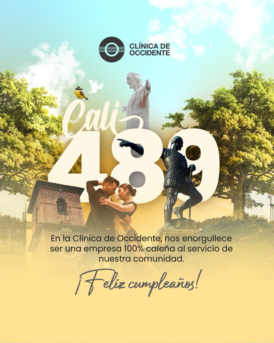 Cali es historia, ritmo y esperanza. Hoy celebramos un nuevo año de la ciudad que nos inspira todos los días a dar lo mejor. Aquí seguimos, creciendo con ella y trabajando por su bienestar, salud y desarrollo.

#Cali #OrgulloCaleño #ClínicaDeOccidente #489Años