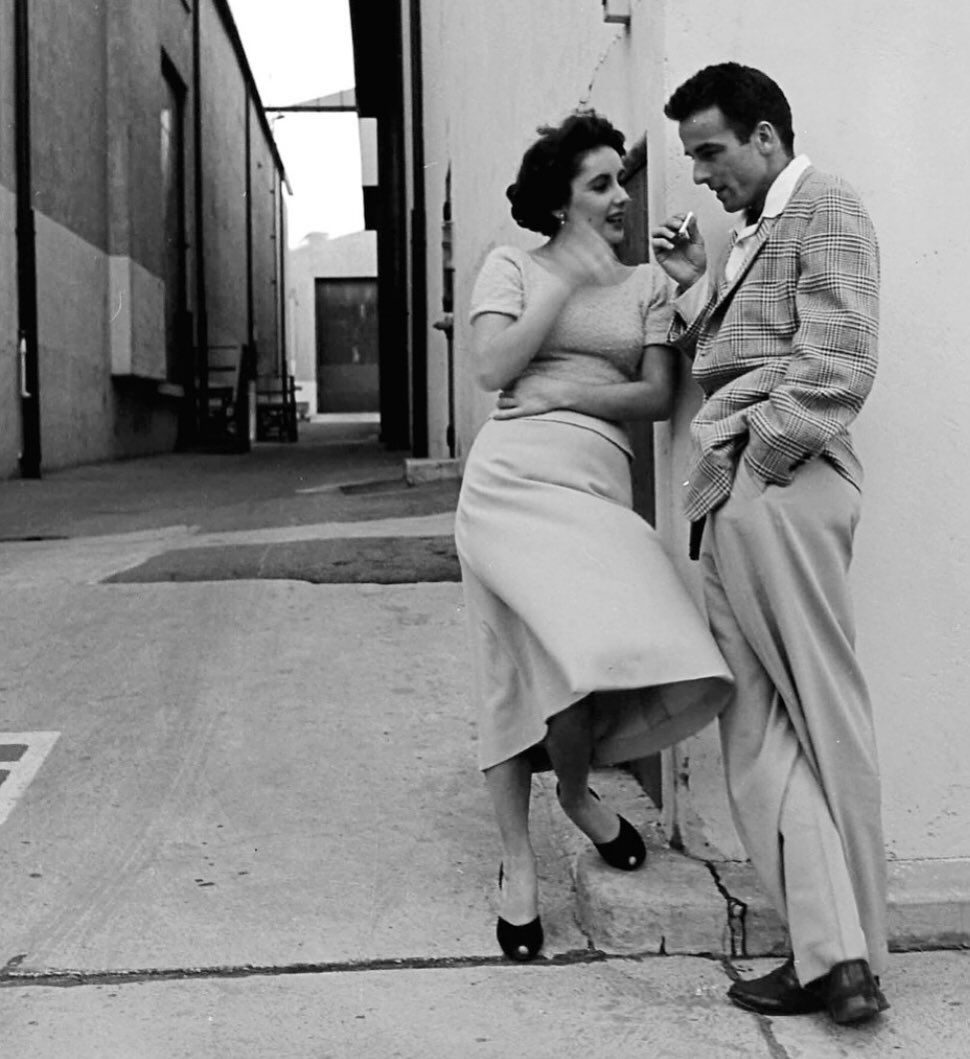 jaradon2's tweet image. Elizabeth Taylor and Montgomery Cliff on the Paramount back lot 1951