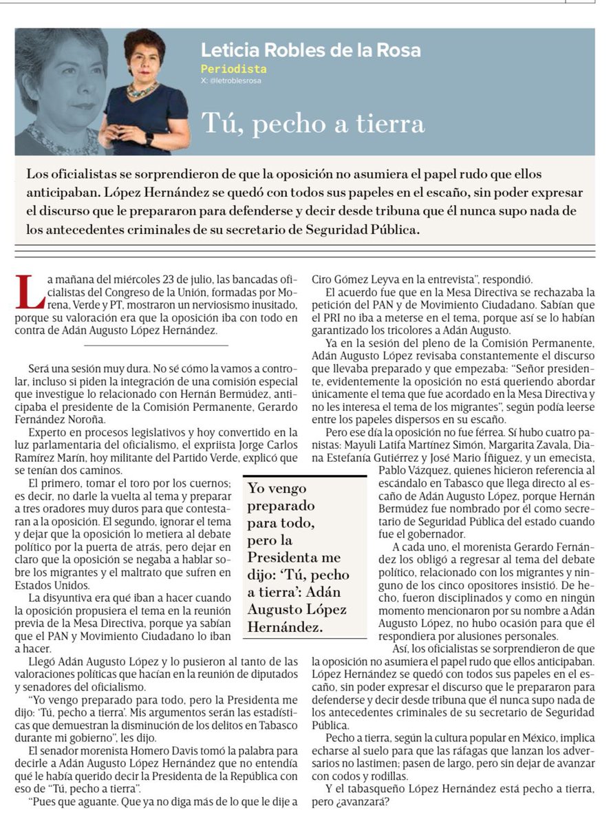FCN_mx's tweet image. Simple: @Claudiashein protege a @adan_augusto.
Lo peor, en el @senadomexicano la oposición decidió no tocarlo ni con el pétalo de una alusión personal.
Hoy @letroblesrosa publica cómo es que Adán Augusto dijo a su bancada que Sheinbaum le pidió mantenerse de bajo perfil.…