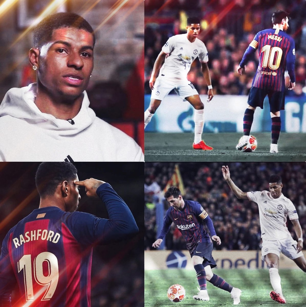 MessiFCWorld's tweet photo. Marcus Rashford: 🎙 "After officially announcing my transfer to Barcelona, I received a message from the greatest in history... Lionel Messi. He wrote to me "Congratulations Rashford.. You picked the best club in the world. ' I read the message more than once, not because I didn't believe it... just because even seeing his name on my notifications on my phone gives me a chill. I watched him make history as a kid... and today, I get a message from the man who was my first role model and inspiration since I first touched the ball. " ❤🤯